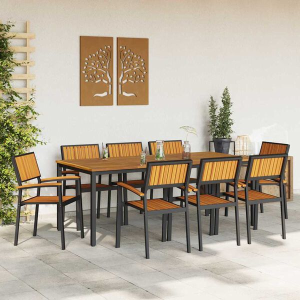 vidaXL Dārza ēdamgalds 9 pcs Melna un brūna 200 x 90 x 75 cm