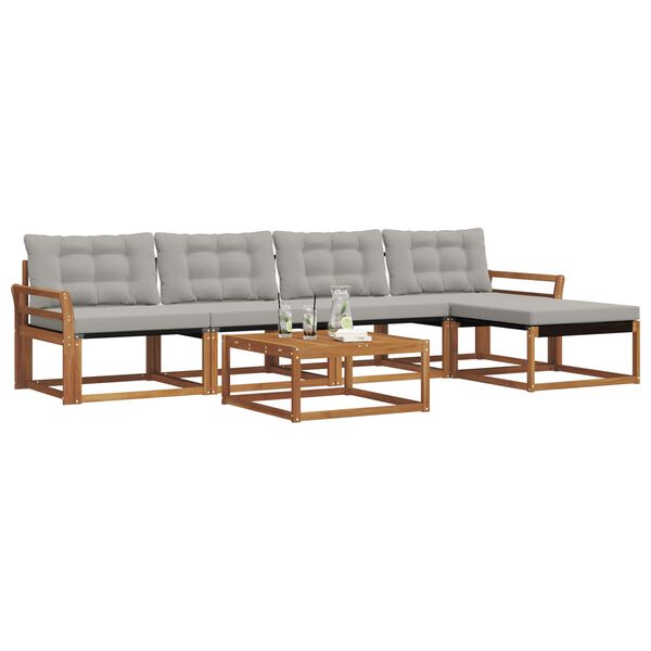 vidaXL Āra dīvānu komplekts ar spilvenu 6 pcs Dabīgs un gai&scaron;i pelēks