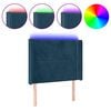 vidaXL gultas galvgalis ar LED, 83x16x118/128 cm, tum&scaron;i zils samts