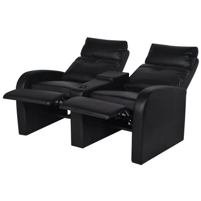 vidaXL atgāžams atpūtas krēsls, divvietīgs, melna mākslīgā āda