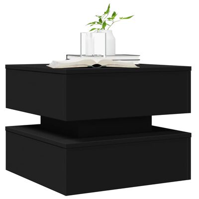 vidaXL kafijas galdiņš ar LED, melns, 50x50x40 cm