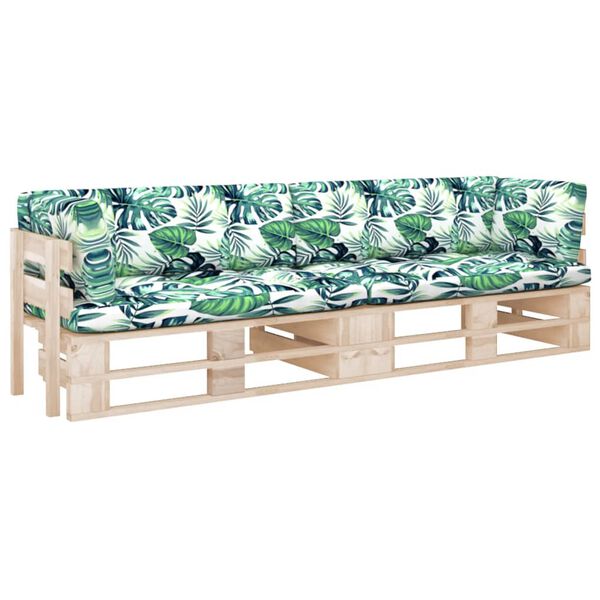 vidaXL divvietīgs dārza pale&scaron;u dīvāns ar matračiem, impregnēta priede