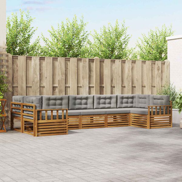 vidaXL Āra dīvānu komplekts ar spilvenu 7 pcs Dabīgs un gai&scaron;i pelēks