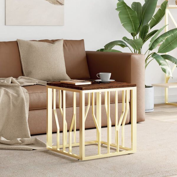 vidaXL kafijas galdiņš, nerūsējošs tērauds, pārstrādāts masīvkoks