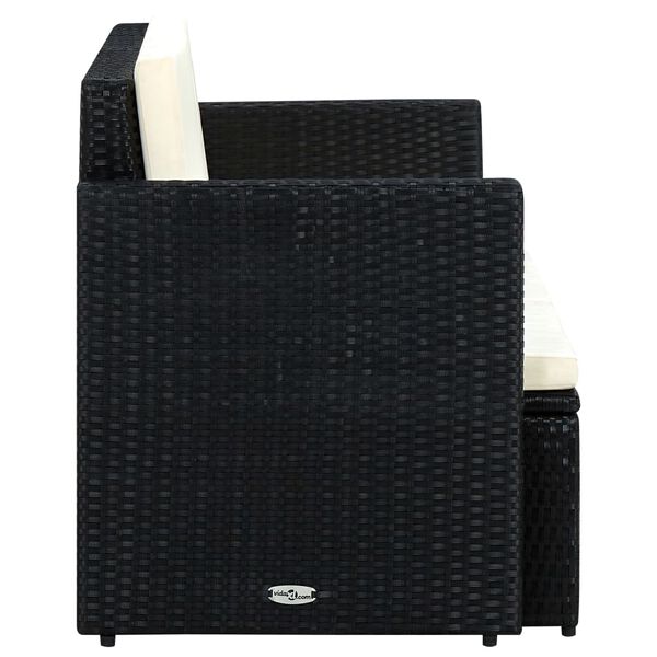 vidaXL divvietīgs dārza dīvāns ar matračiem, melna PE rotangpalma