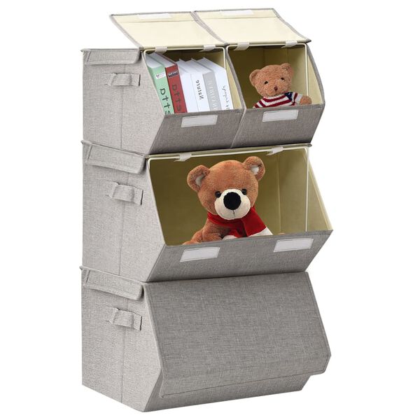 vidaXL uzglabā&scaron;anas kastes, 4 gab., audums, pelēkas