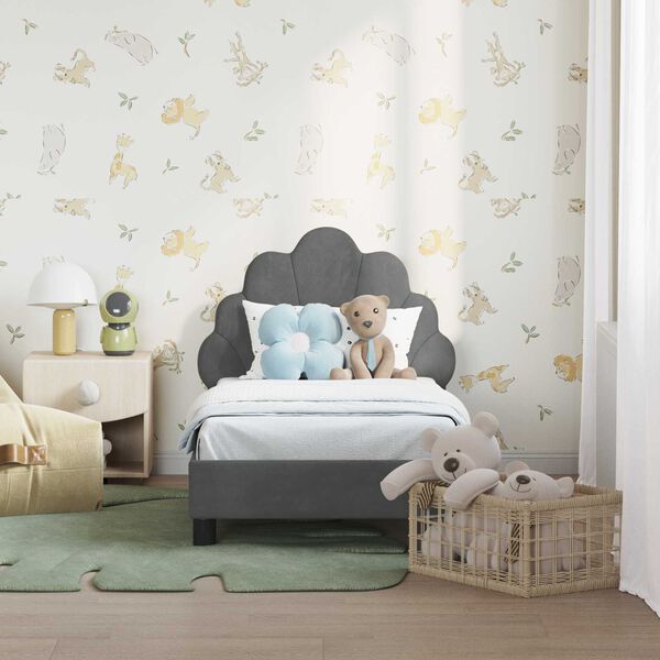 vidaXL Bērnu gultas rāmis ar galvgali Tum&scaron;i pelēks 70 x 140 cm Samts