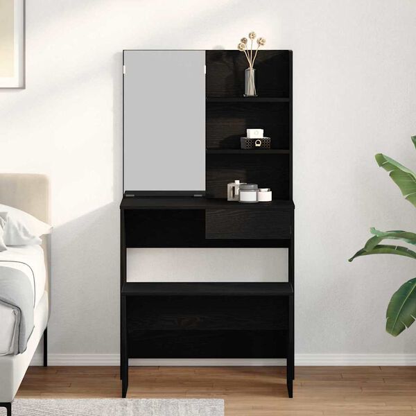 vidaXL Tualetes galda komplekts 2 pcs Melns ozolkoks Inženierijas koks