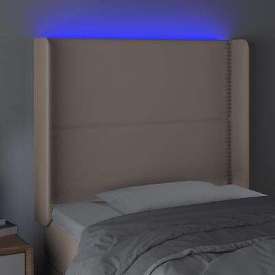 vidaXL gultas galvgalis ar LED, 83x16x118/128cm, kapučīno mākslīgā āda