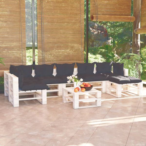 vidaXL 8-daļīgs dārza pale&scaron;u mēbeļu komplekts ar matračiem, priede