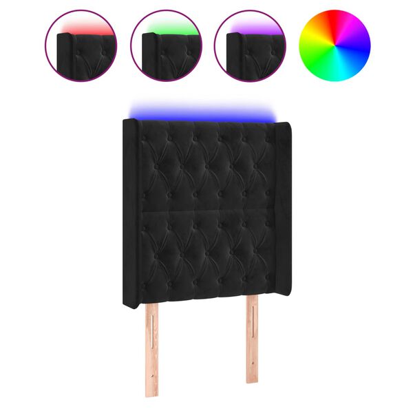 vidaXL gultas galvgalis ar LED, 83x16x118/128 cm, melns samts