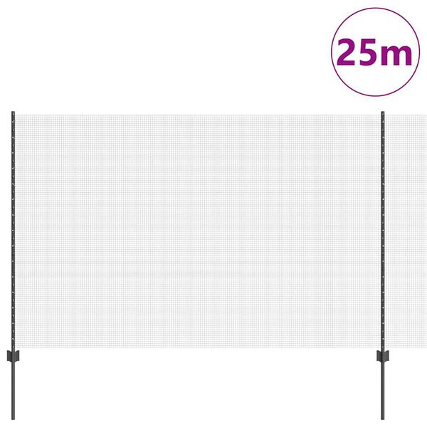 vidaXL Žogs ar stabu Pelēka 1,6 x 25 m Tērauds un PVC