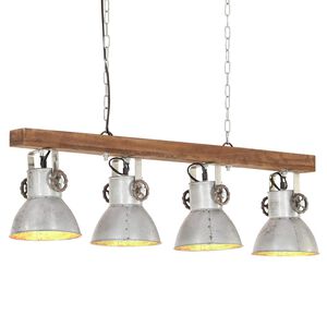 vidaXL griestu lampa, industriāls dizains, sudrabaina, mango koks, E27