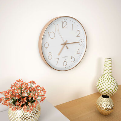 vidaXL sienas pulkstenis, 30 cm, zeltaini rozā