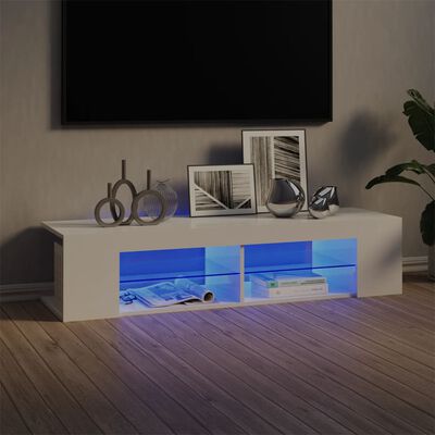 vidaXL TV plaukts ar LED lampiņām, 135x39x30 cm, spīdīgi balts