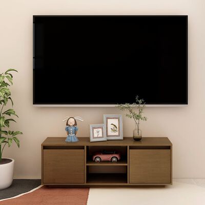 vidaXL TV skapītis, medus brūns, 110x30x40 cm, priedes masīvkoks
