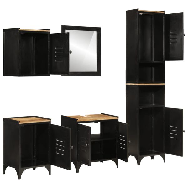 vidaXL 5-daļīgs vannasistabas mēbeļu komplekts, dzelzs, mango koks