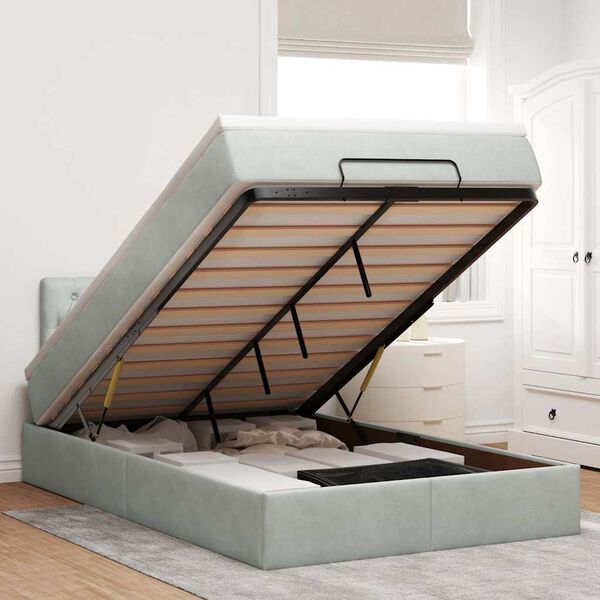 vidaXL Osmaņu gultas rāmis ar matrača gai&scaron;i pelēks 120x200cm samts