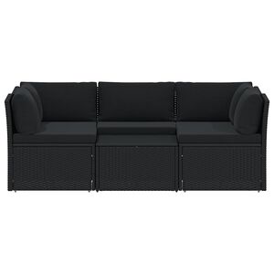 vidaXL 4-daļīgs dārza atpūtas mēbeļu komplekts ar matračiem, PE, melns