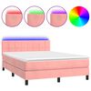 vidaXL atsperu gulta ar matraci, LED, rozā samts, 140x190 cm