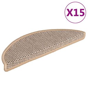 vidaXL kāpņu paklāji, 15 gab., pa&scaron;līmējo&scaron;i, 56x17x3 cm, gai&scaron;i bē&scaron;i