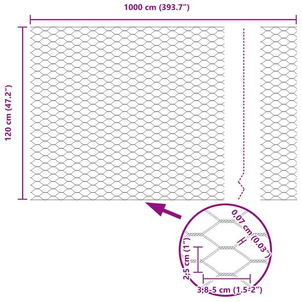 vidaXL Sešstūra žogs Zaļa 1,2 x 10 m PVC