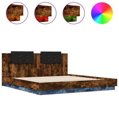 vidaXL gultas rāmis ar galvgali un LED, koka krāsa, 180x200 cm