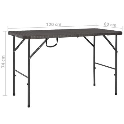 vidaXL saliekams dārza galds, brūns, 120x60x74 cm, HDPE, brūns PE