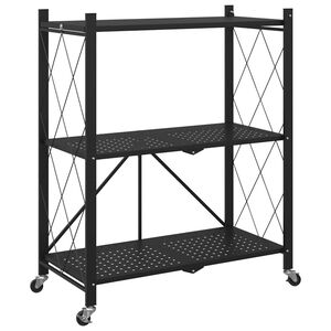 vidaXL uzglabā&scaron;anas plaukts uz riteņiem, melns, 71x34x88 cm, tērauds