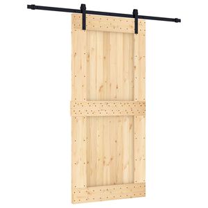 vidaXL Slīdo&scaron;ās durvis Dabiska un melna 95 x 210 cm Cieta priedes koks