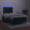 vidaXL atsperu gulta ar matraci, LED, tum&scaron;i zaļ&scaron; samts, 120x200 cm