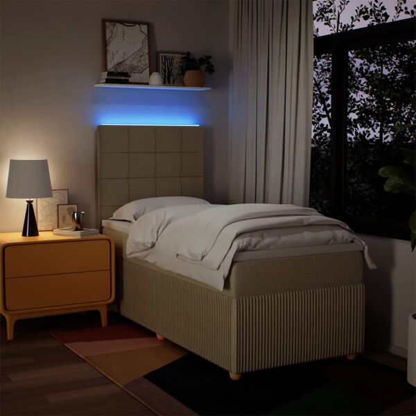 vidaXL atsperu gulta ar matraci, krēmkrāsas, 90x190 cm, audums