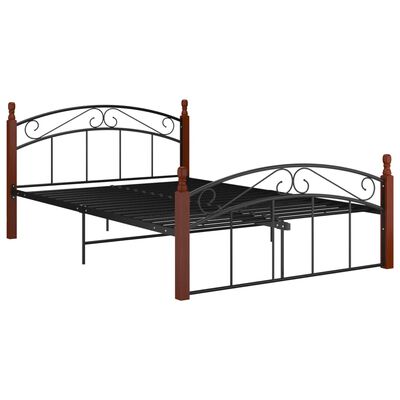 vidaXL gultas rāmis, melns, metāls un ozola masīvkoks, 140x200 cm