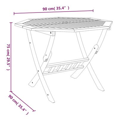 vidaXL salokāms dārza galds, 90x75 cm, akācijas masīvkoks