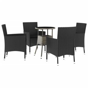 vidaXL 5-daļīgs bistro mēbeļu komplekts, matrači, melna PE rotangpalma
