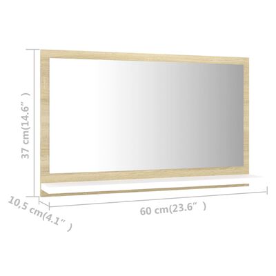 vidaXL vannasistabas spogulis, baltā un ozolkoka krāsā, 60x10,5x37 cm