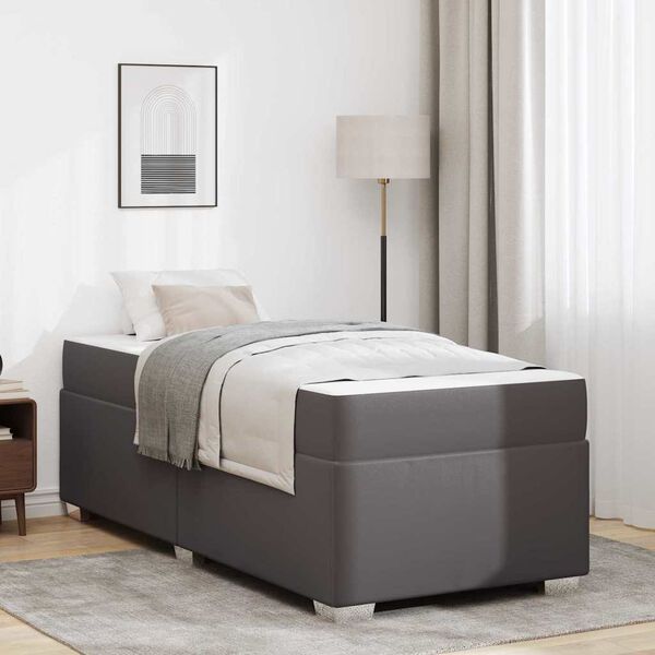 vidaXL Gultas rāmis ar matraci Pelēka 90 x 190 cm audums