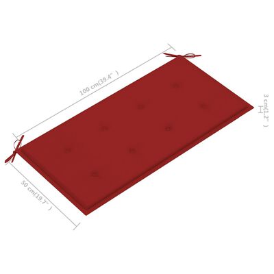 vidaXL dārza sols ar sarkanu matraci, 112 cm, masīvs tīkkoks