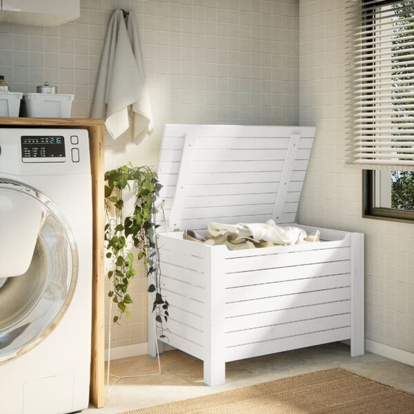 vidaXL uzglabā&scaron;anas kaste ar vāku RANA, balta, 100x49x54 cm, priede