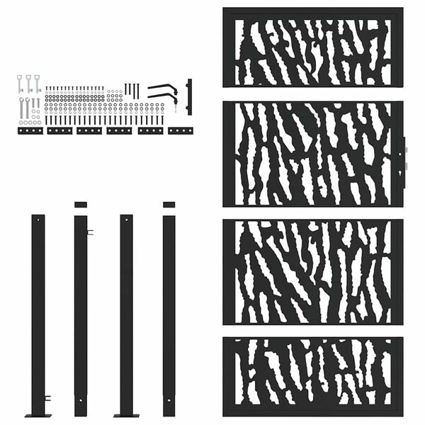 vidaXL dārza vārti, melni, 100x175 cm, tērauda vadotnes, dizains