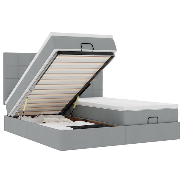 vidaXL Osmaņu gultas rāmis ar matračiem gai&scaron;i pelēks 160x200cm audums