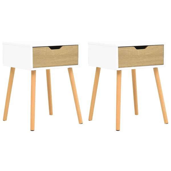vidaXL naktsskapī&scaron;i, 2 gab., balti, ozola 40x40x56cm inženierijas koks
