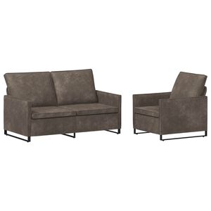 vidaXL Dīvānu komplekts 2 pcs Tum&scaron;i pelēka Mākslīgais zam&scaron;s