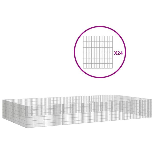vidaXL dzīvnieku sētiņa, 24 paneļi, 54x60 cm, cinkota dzelzs