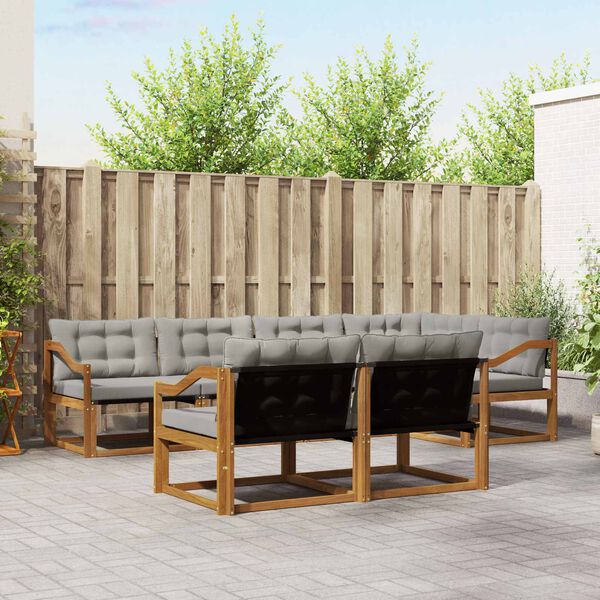 vidaXL Āra dīvānu komplekts ar spilvenu 7 pcs Dabīgs un gai&scaron;i pelēks