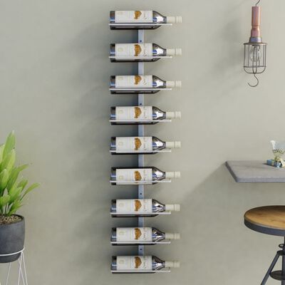vidaXL vīna pudeļu sienas plaukts 9 pudelēm, balts, dzelzs