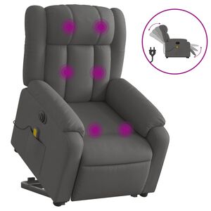 vidaXL elektrisks masāžas krēsls, paceļams, atgāžams, pelēks audums