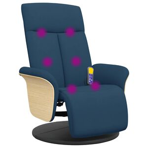 vidaXL masāžas krēsls ar kāju balstu, atgāžams, zils audums