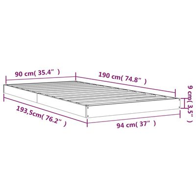 vidaXL gultas rāmis, pelēks, 90x190 cm, priedes masīvkoks, vienvietīgs