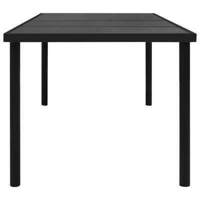 vidaXL dārza galds ar stikla virsmu, 150x90x74 cm, melns, tērauds